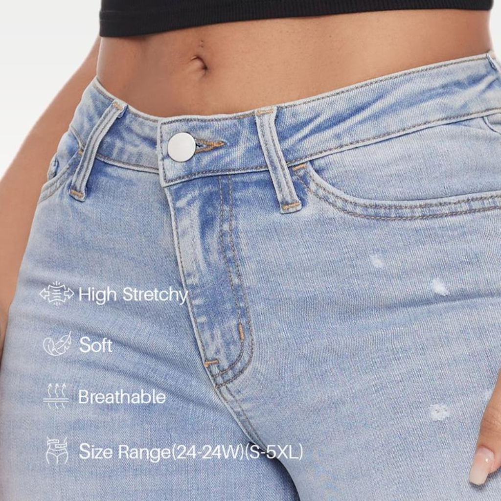 MID-LOW RISE STRETCH WIDE-LEG JEANS