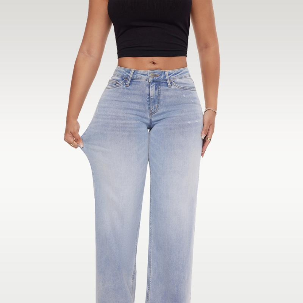 MID-LOW RISE STRETCH WIDE-LEG JEANS