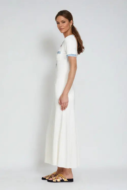 Knit And Denim Midi Dress