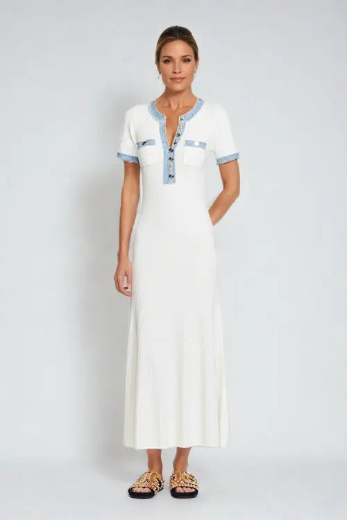 Knit And Denim Midi Dress