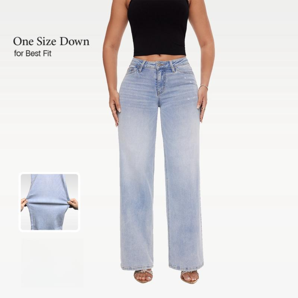 MID-LOW RISE STRETCH WIDE-LEG JEANS