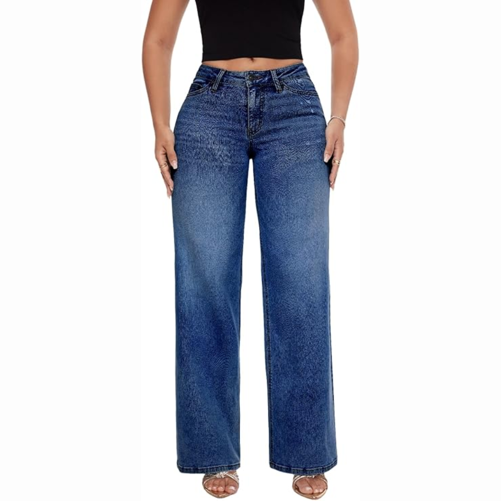 MID-LOW RISE STRETCH WIDE-LEG JEANS