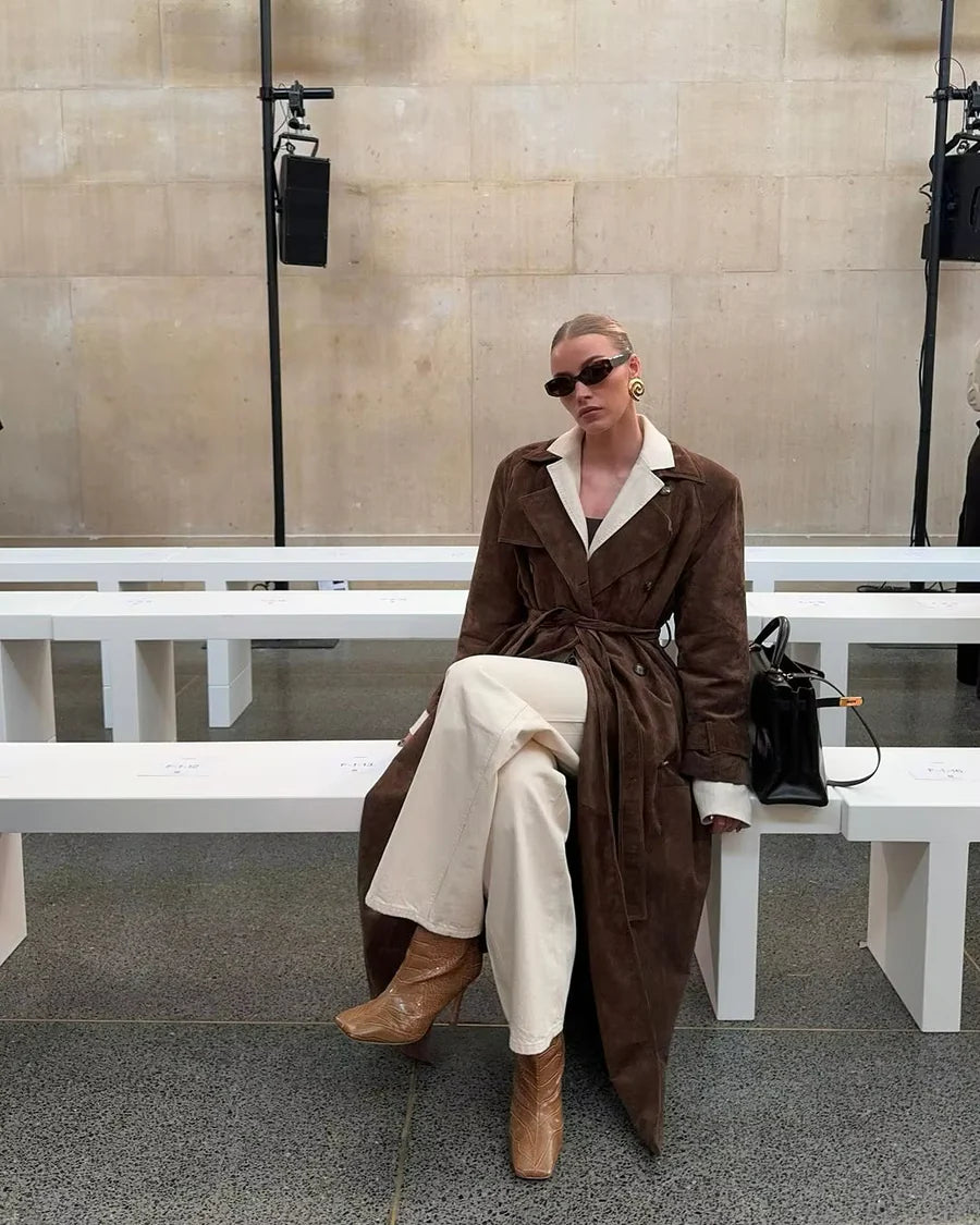 Coco Brown Suede Trench Coat