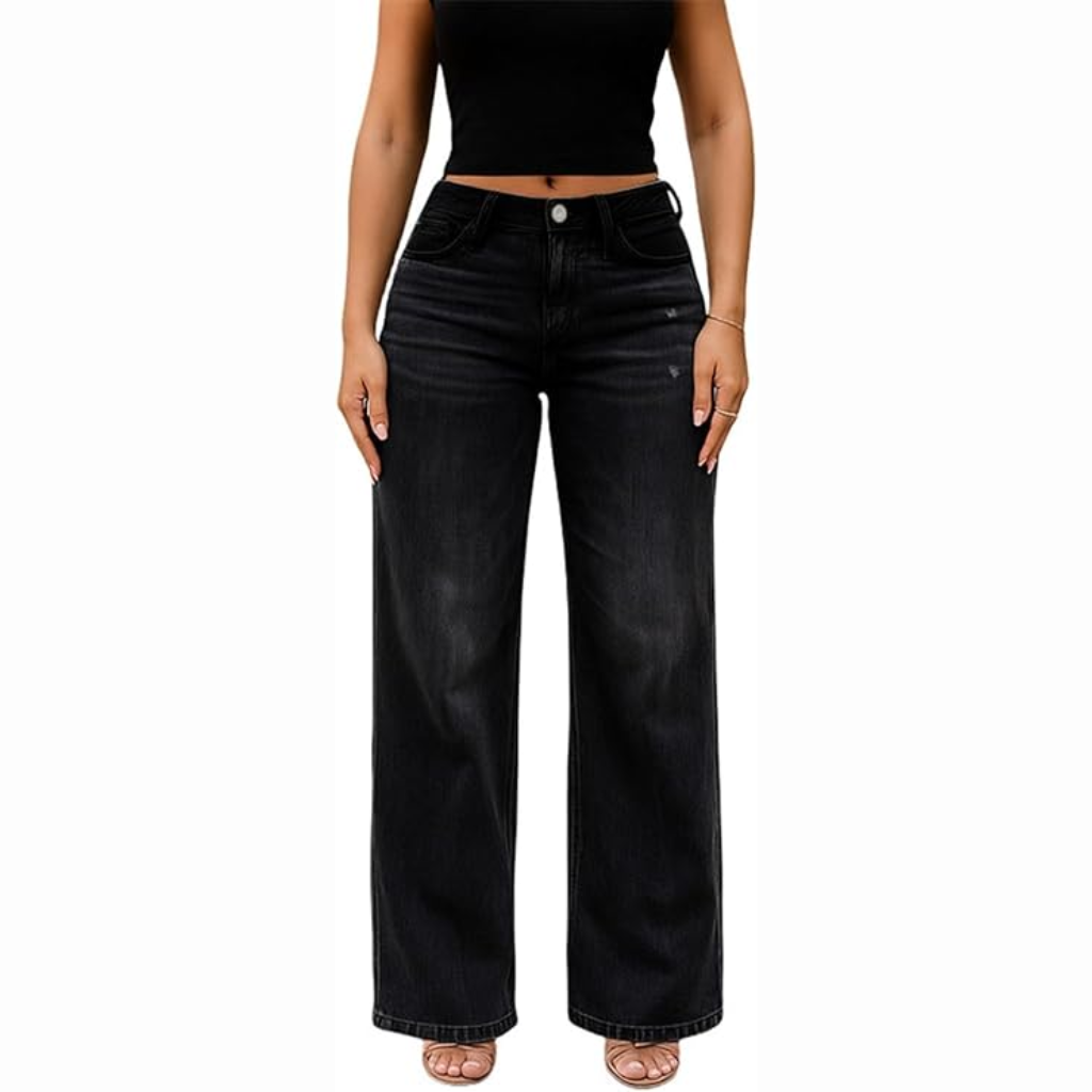 MID-LOW RISE STRETCH WIDE-LEG JEANS