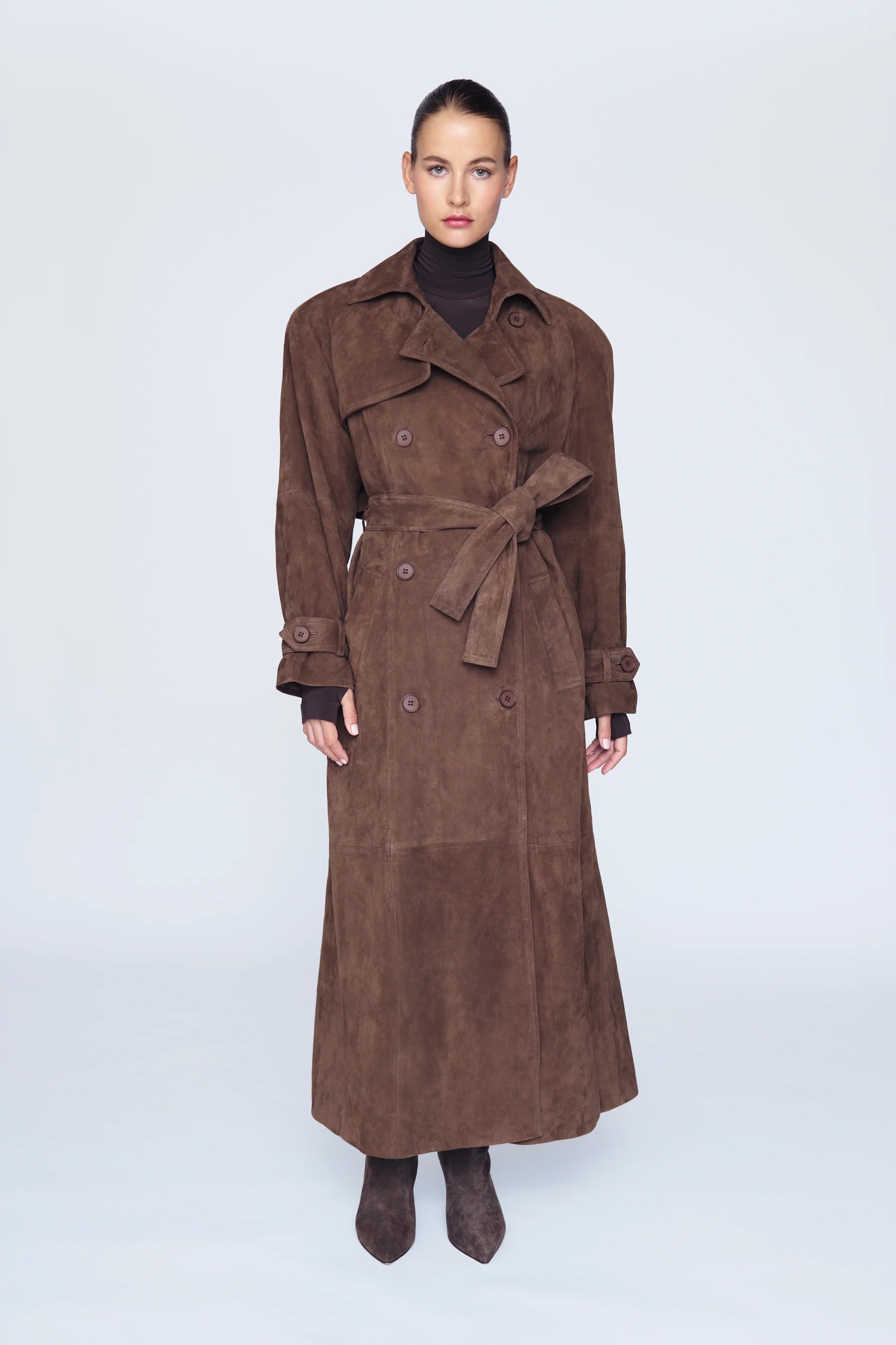 Coco Brown Suede Trench Coat