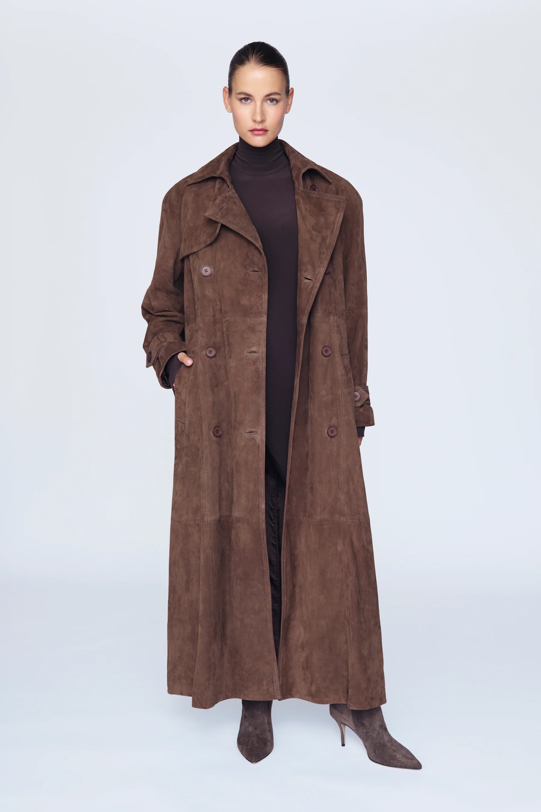 Coco Brown Suede Trench Coat