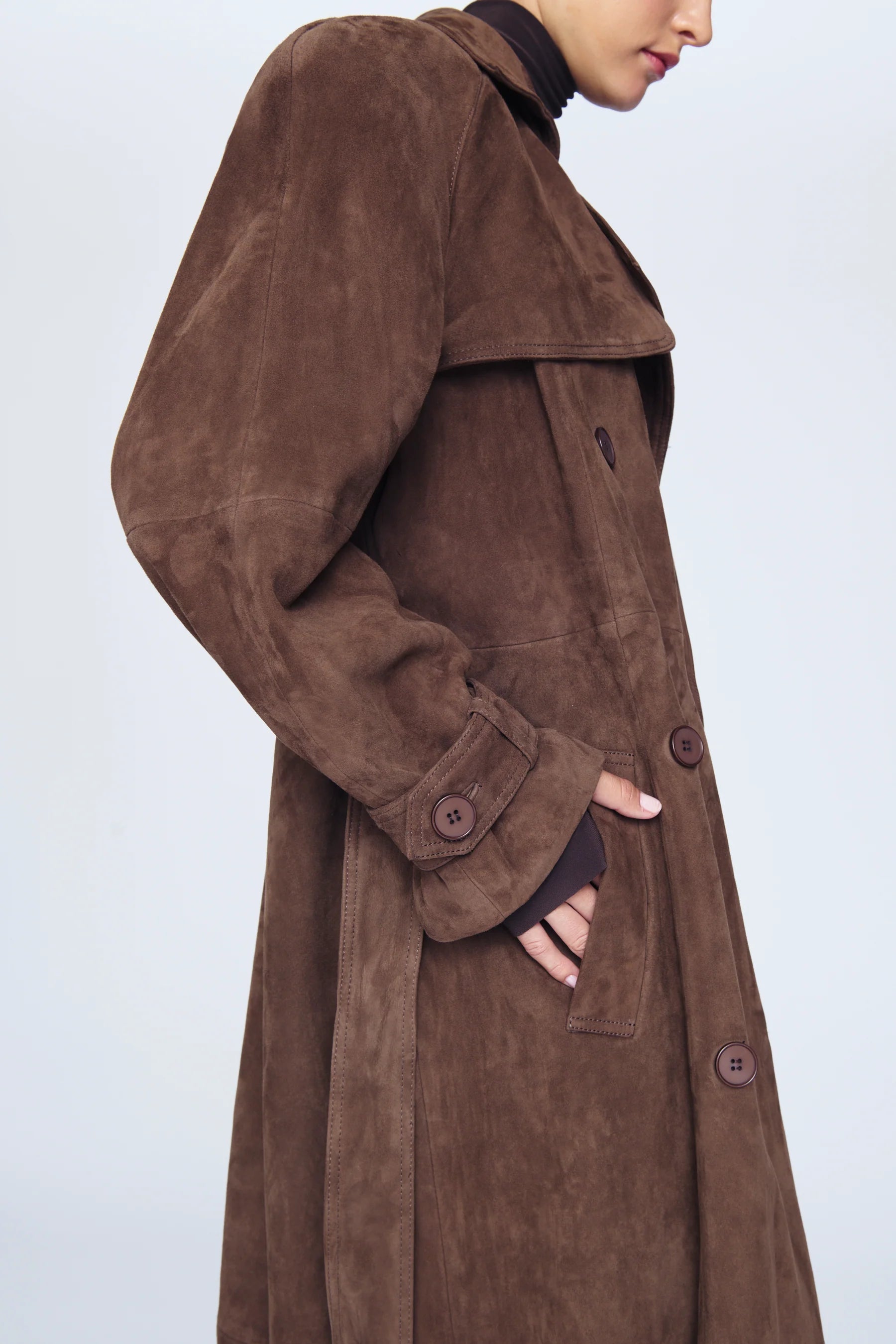 Coco Brown Suede Trench Coat