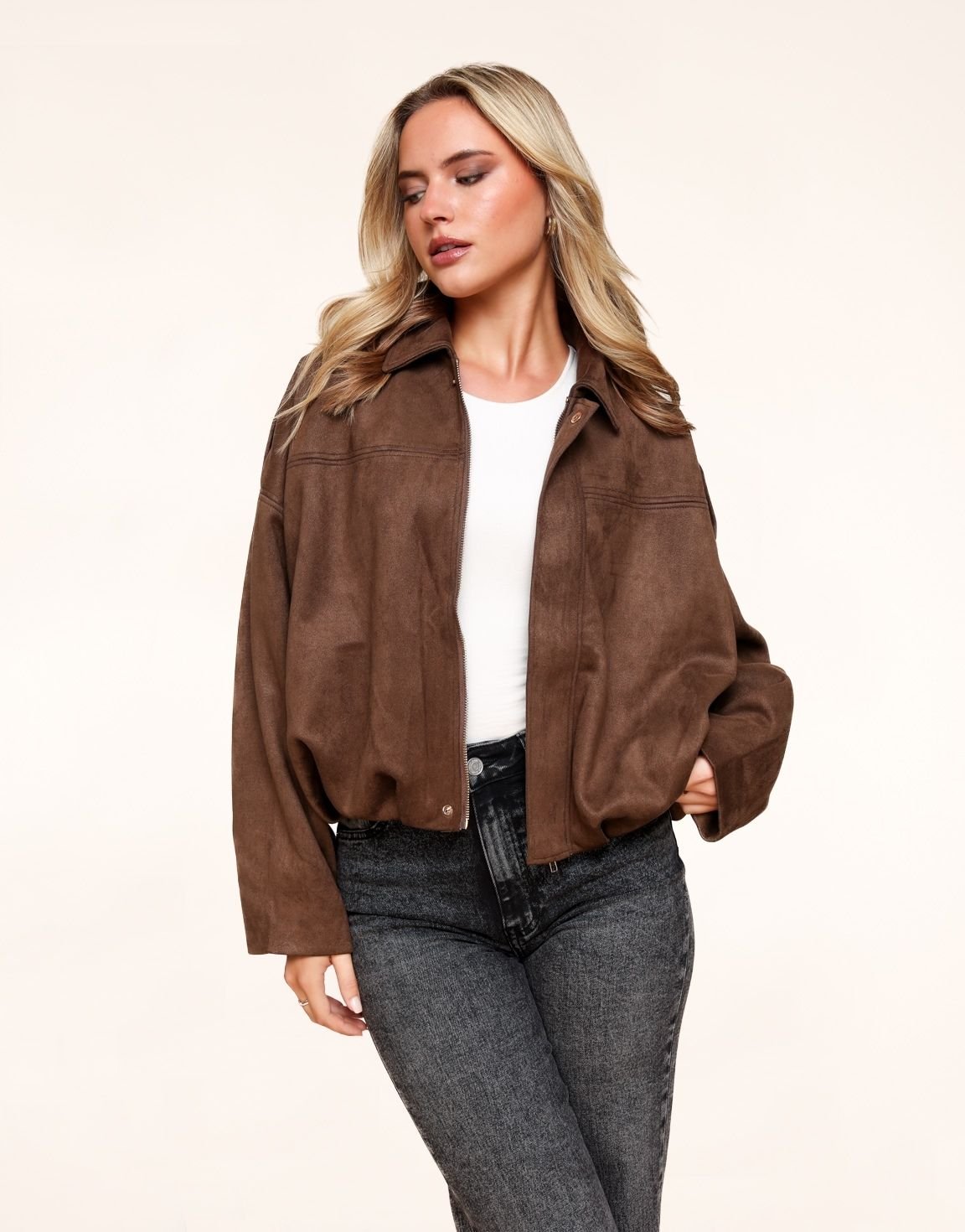 Suede Wide Bomber Jacket