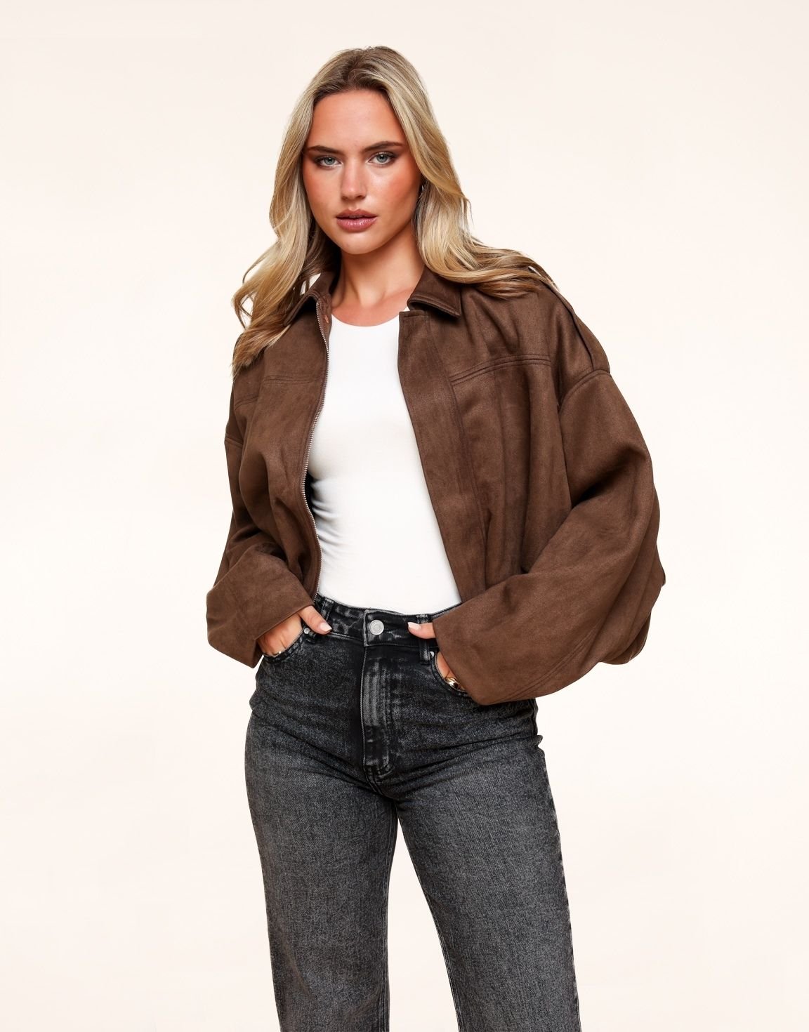 Suede Wide Bomber Jacket
