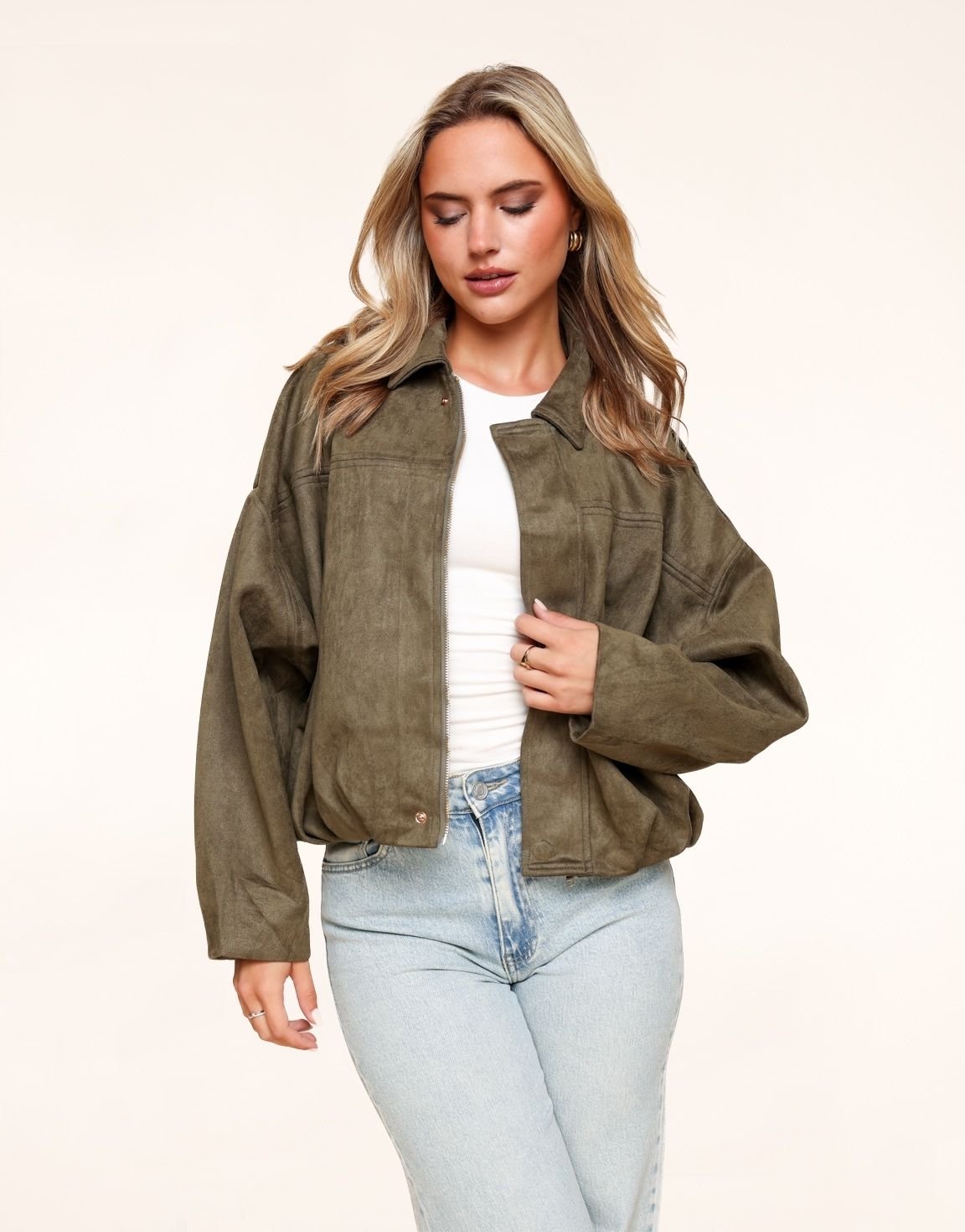 Suede Wide Bomber Jacket
