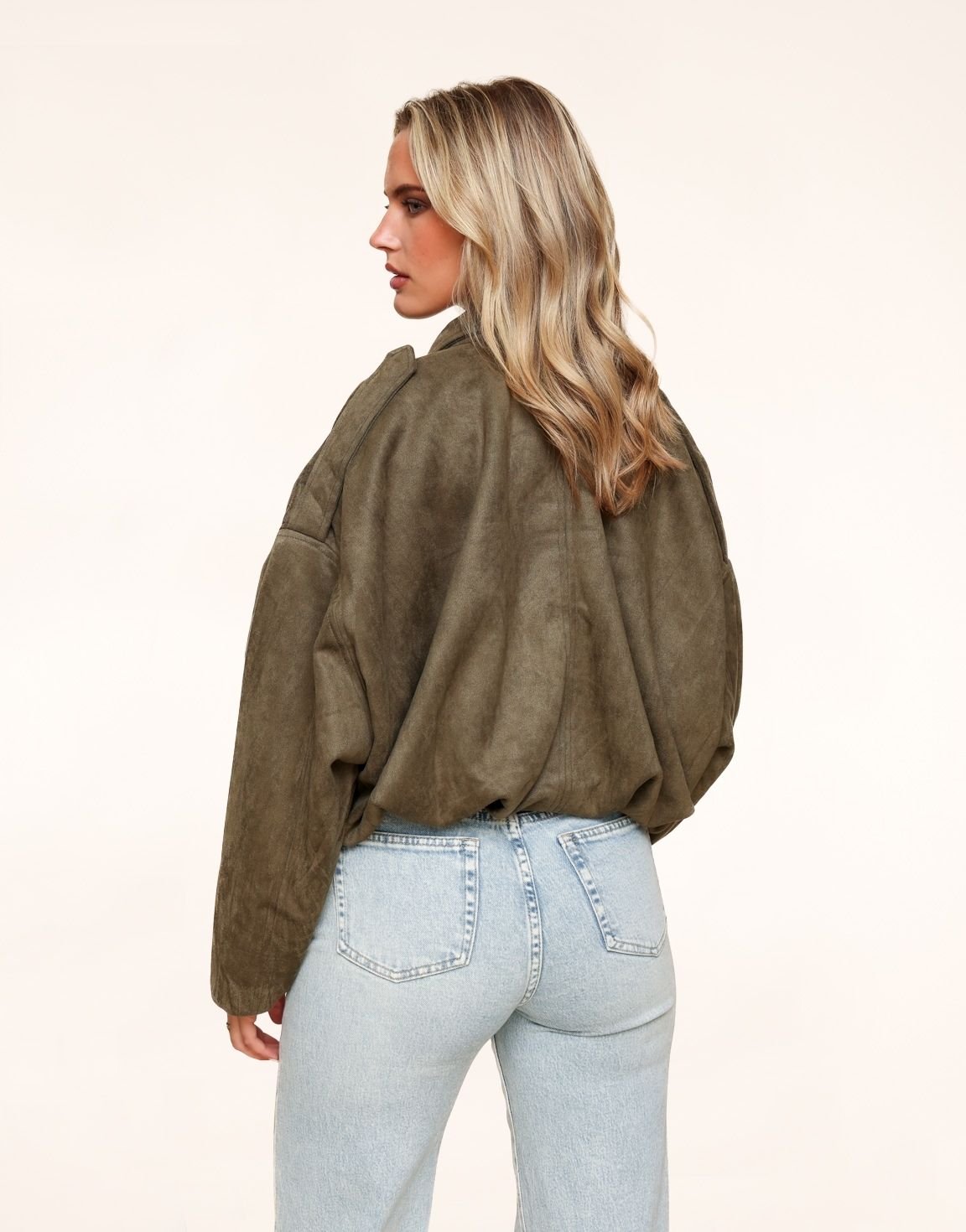 Suede Wide Bomber Jacket