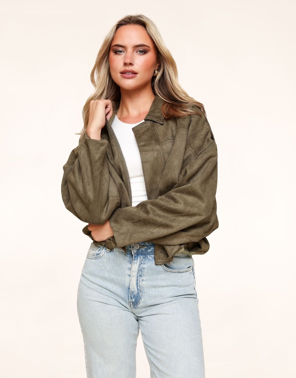 Suede Wide Bomber Jacket