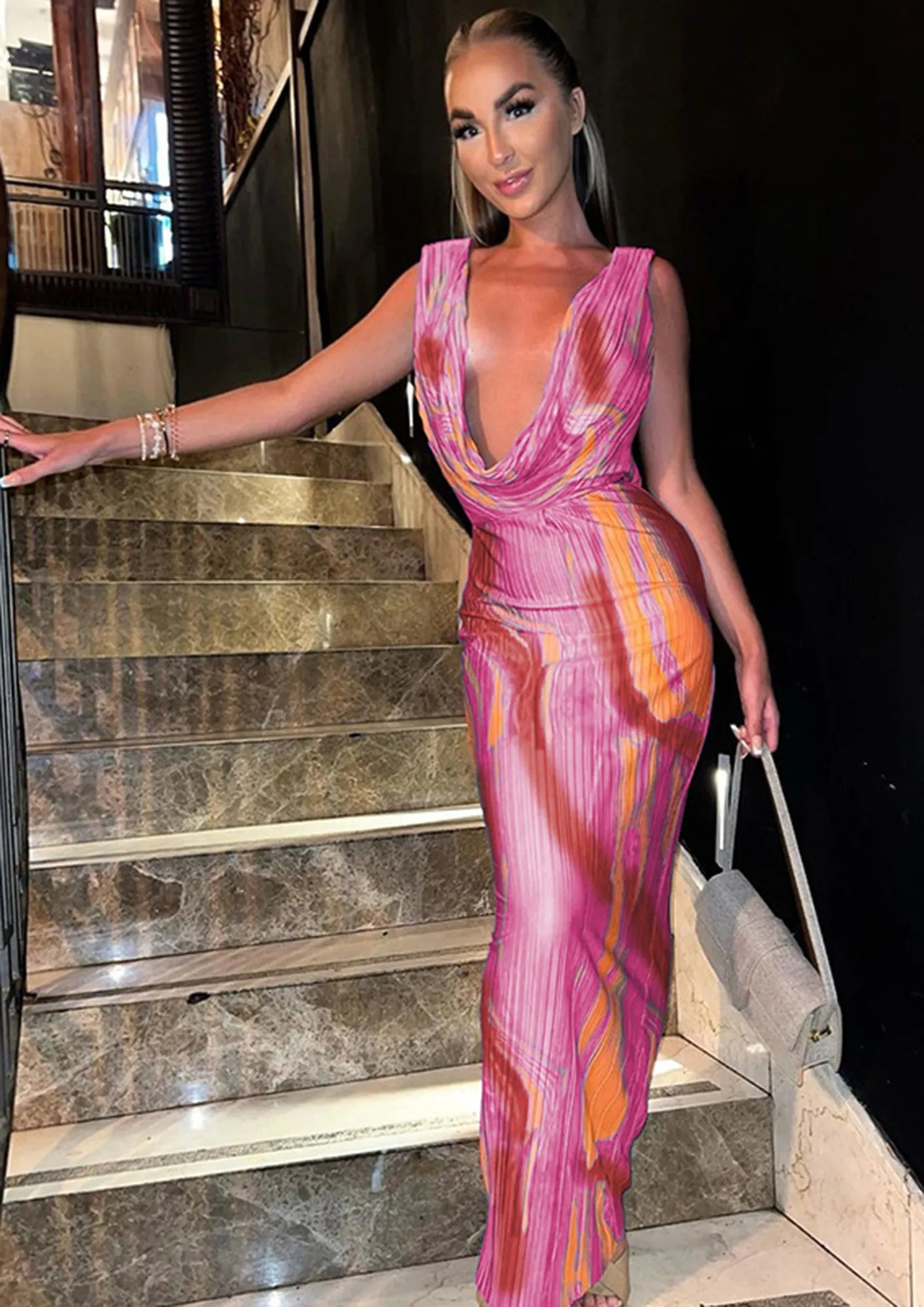 Stylova™ | Abstract Print Classic Maxi Dress