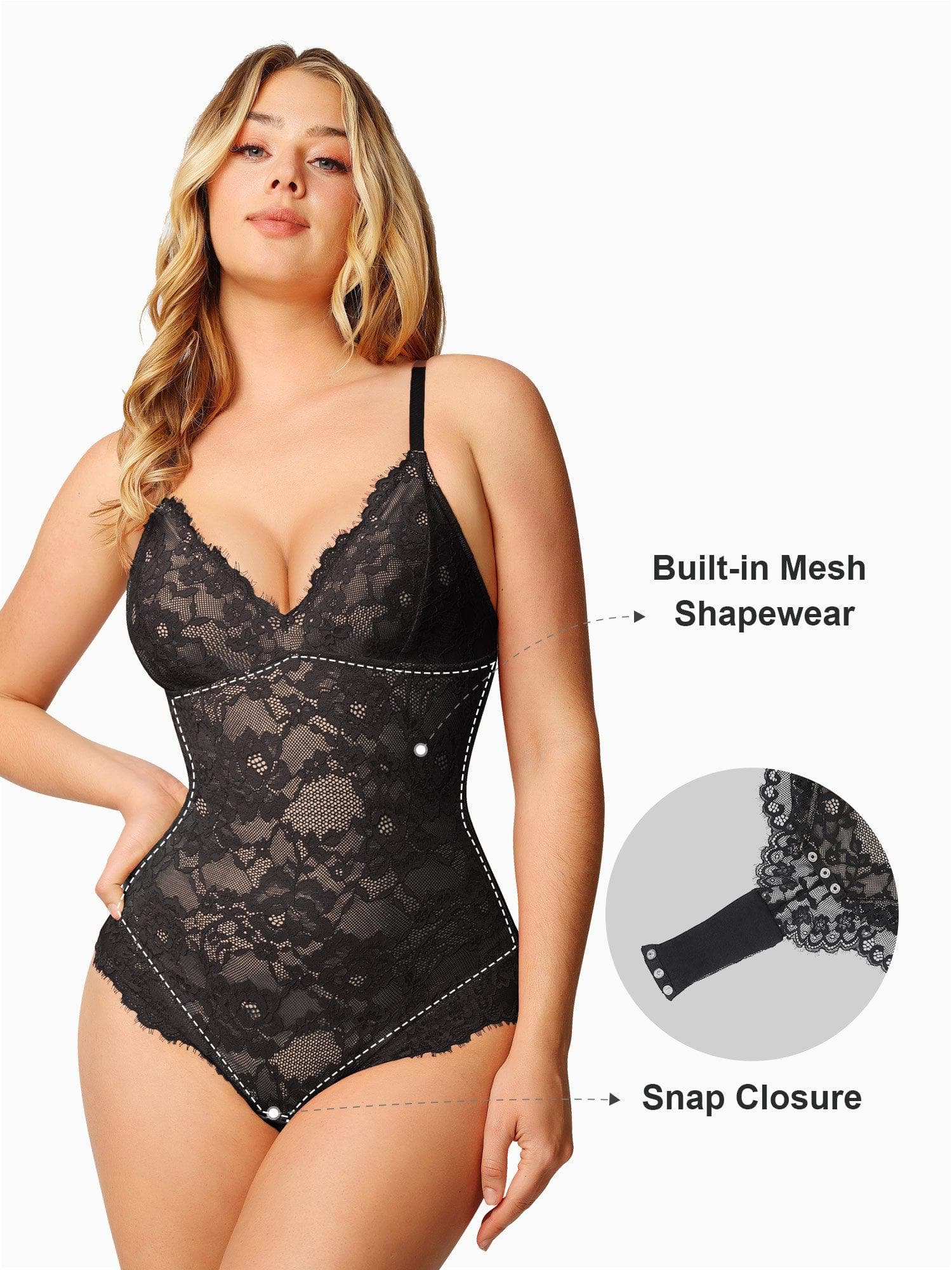 Lace Deep-V Neck Bodysuits