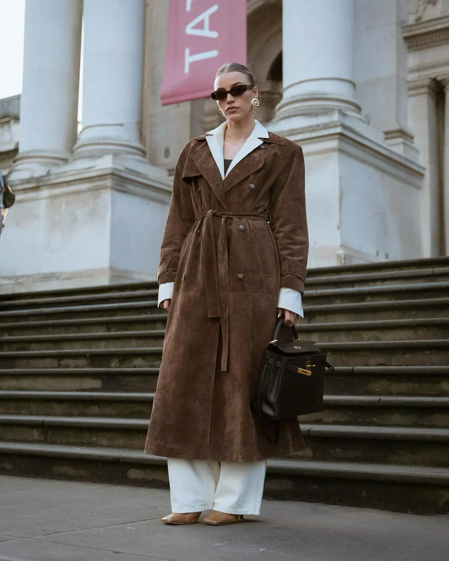Coco Brown Suede Trench Coat
