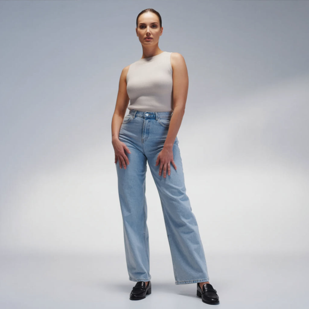 MID-LOW RISE STRETCH WIDE-LEG JEANS