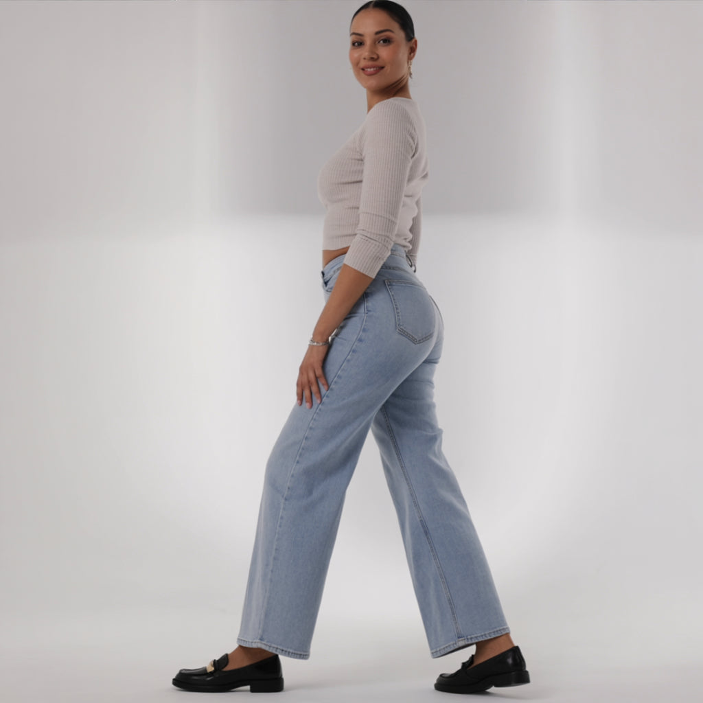 MID-LOW RISE STRETCH WIDE-LEG JEANS