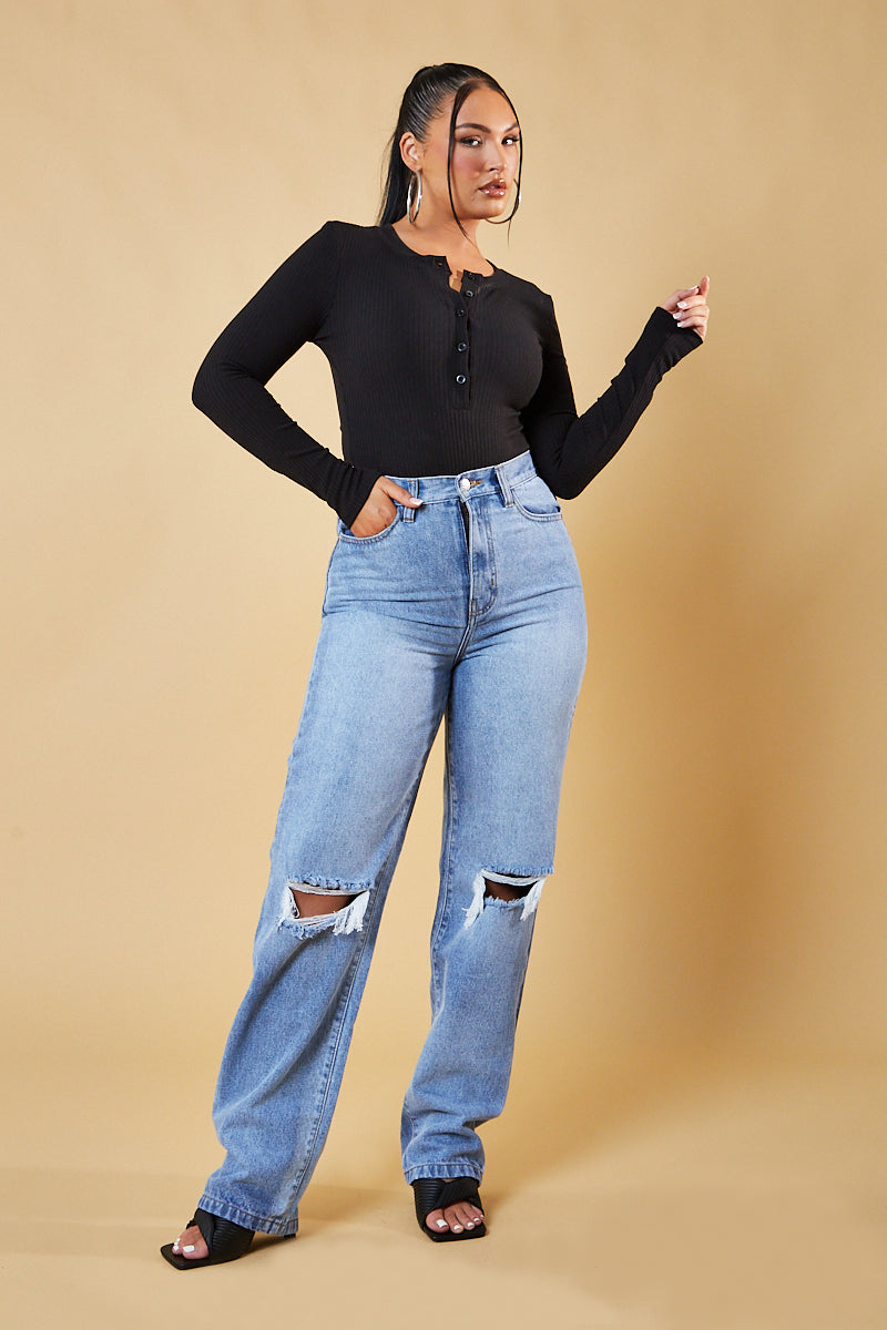 Stylova™ | Denim Distressed Knee Extra Long Jeans