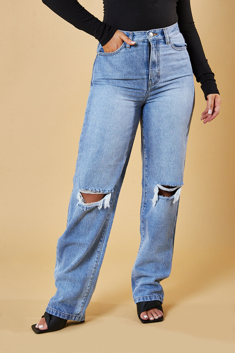 Stylova™ | Denim Distressed Knee Extra Long Jeans
