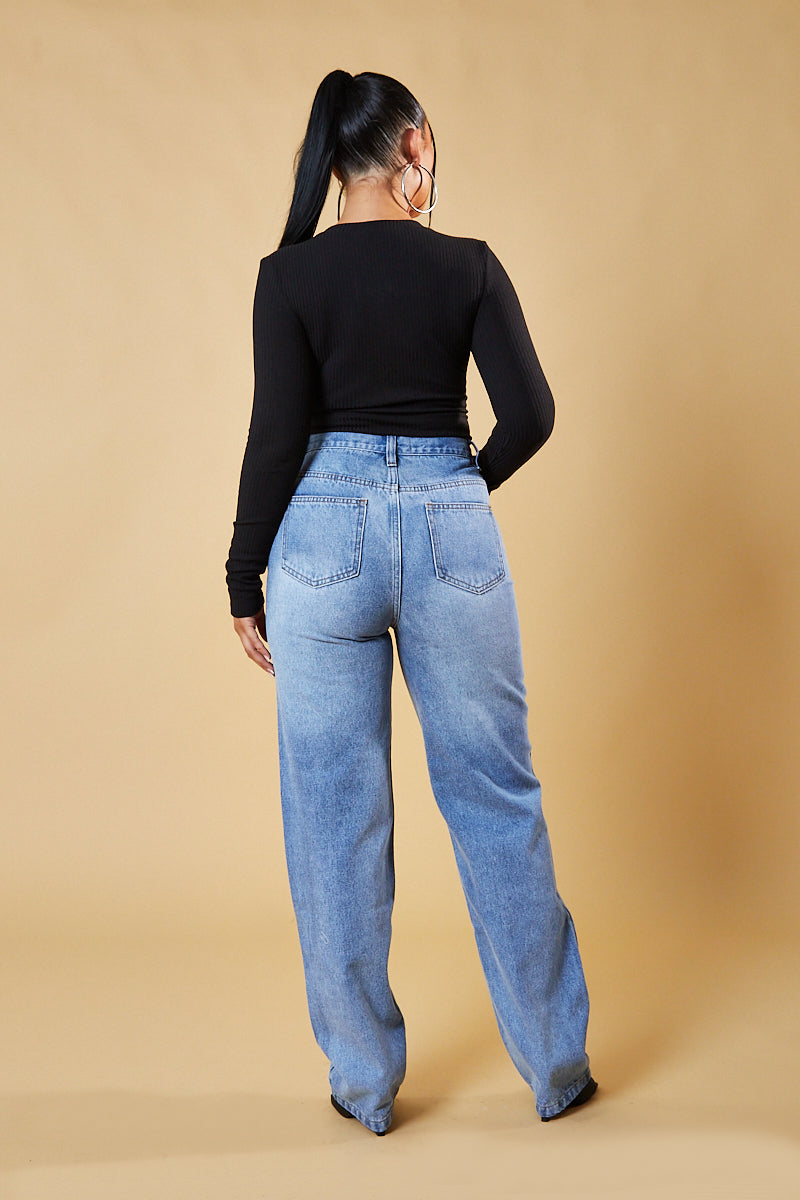 Stylova™ | Denim Distressed Knee Extra Long Jeans