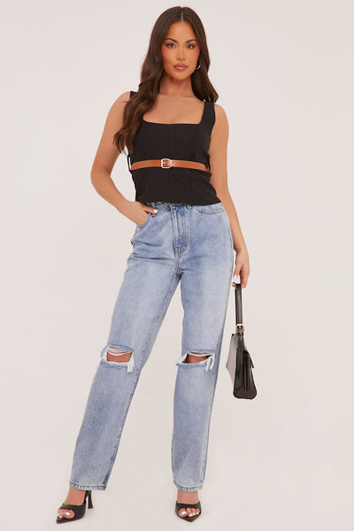 Stylova™ | Denim Distressed Knee Extra Long Jeans