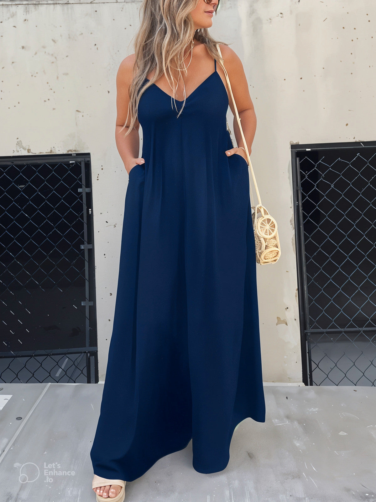 V-Neck Effortless Wide Leg Jumpsuit