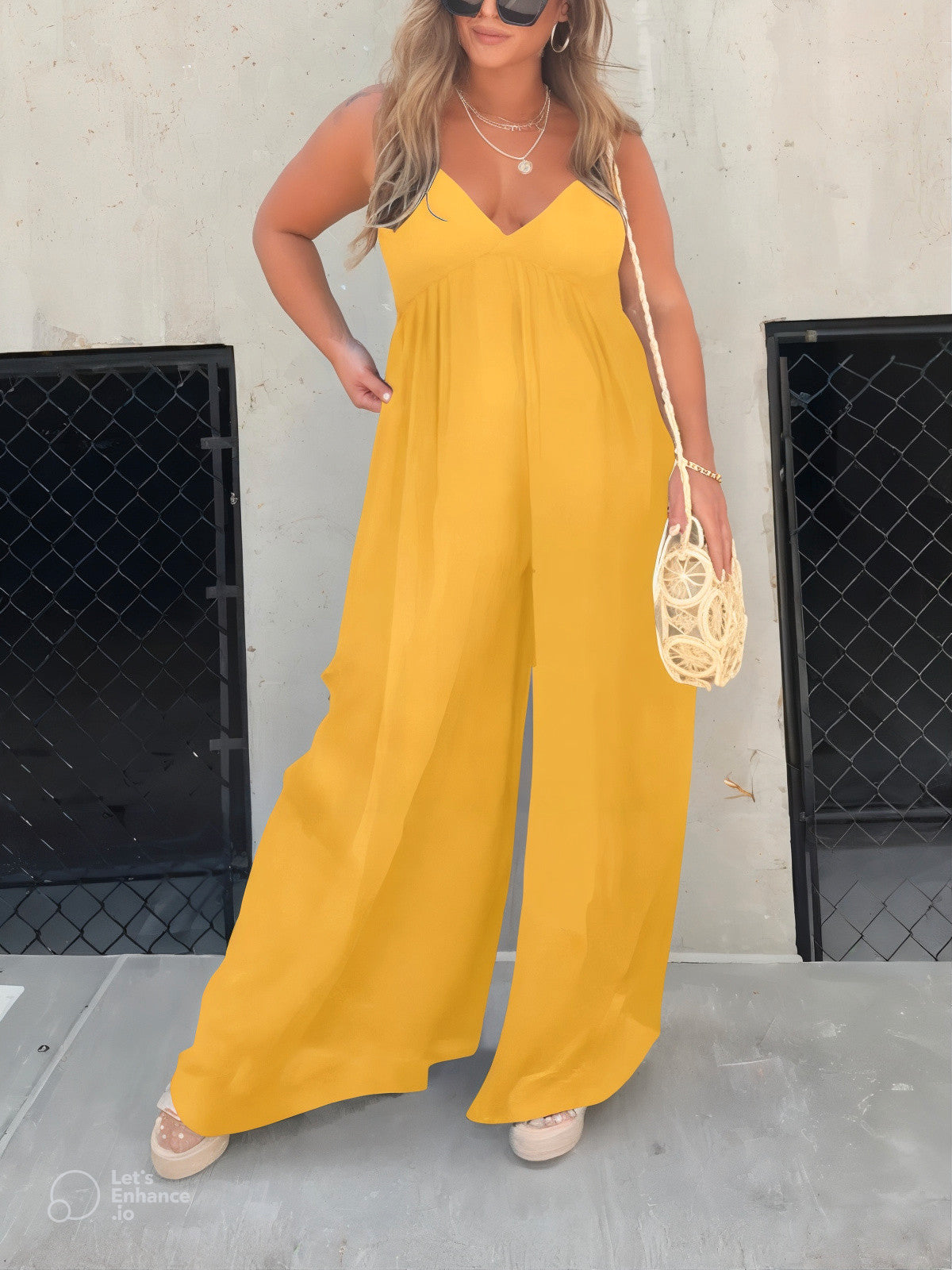 V-Neck Effortless Wide Leg Jumpsuit