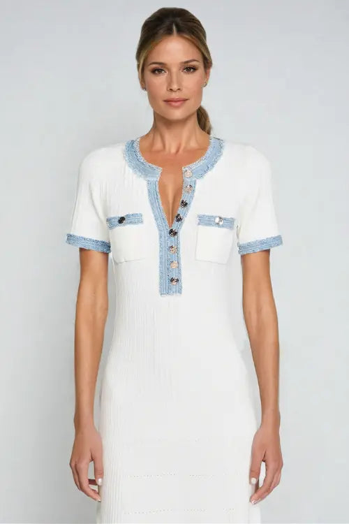 Knit And Denim Midi Dress