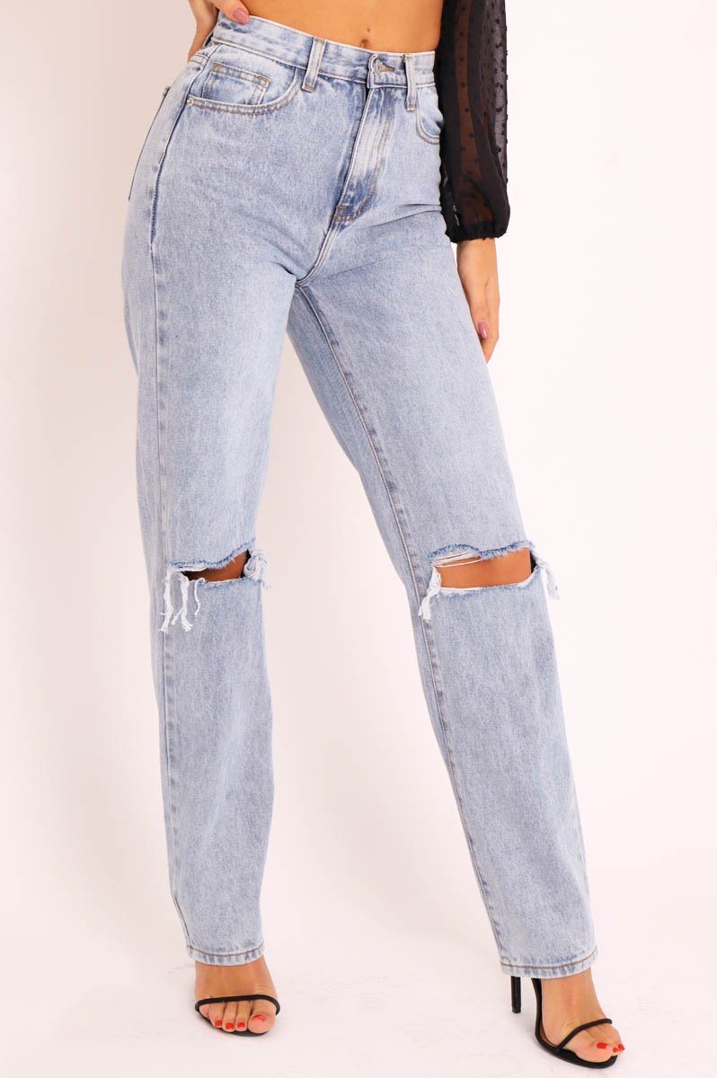 Stylova™ | Denim Distressed Knee Extra Long Jeans