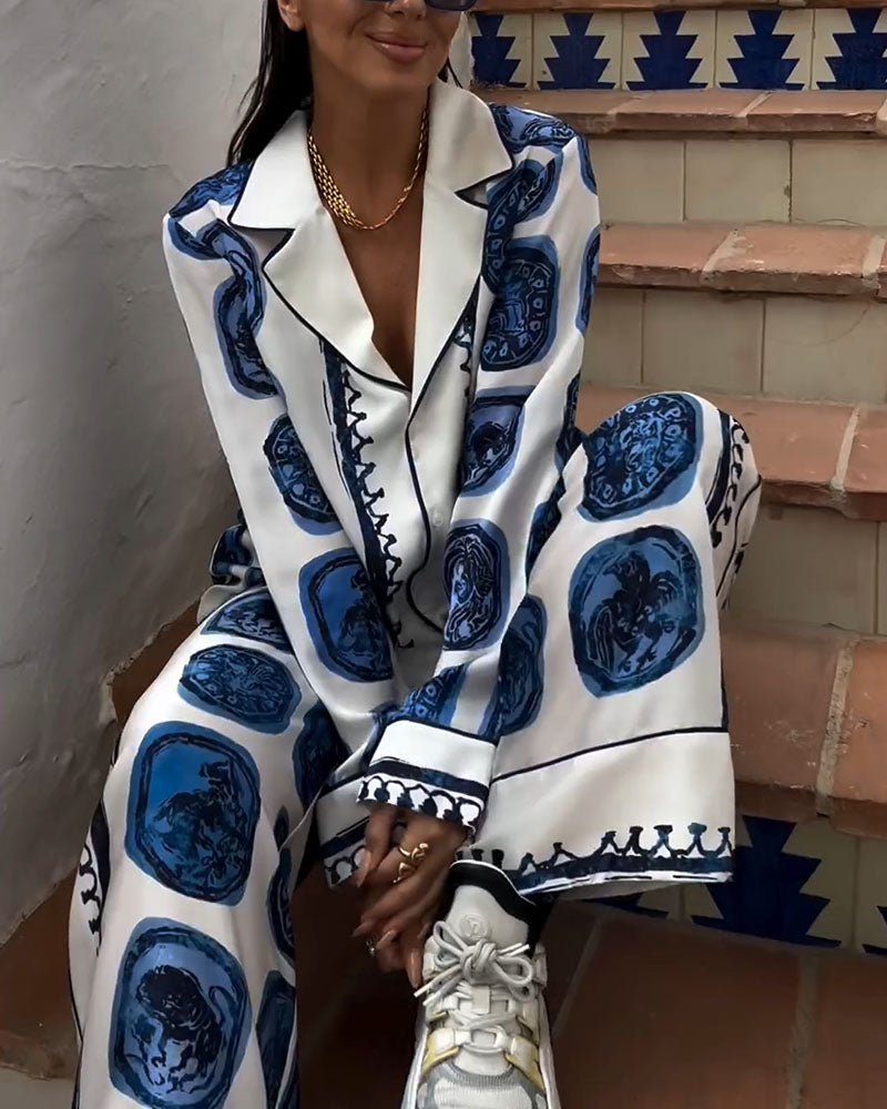 Abstract Blue Print Two Piece Set