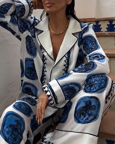 Abstract Blue Print Two Piece Set