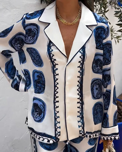 Abstract Blue Print Two Piece Set